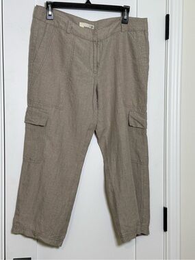 Eileen Fisher Taupe Linen Blend Cargo Capris